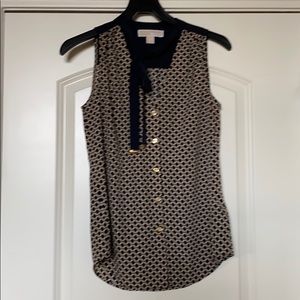 Michael Kors Blouse Navy Blue/Beige with Bow Sz XS